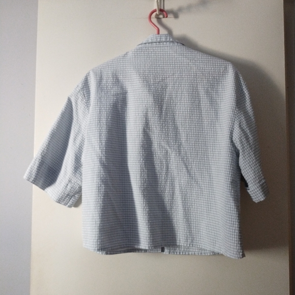 MES SOEURS & MOI Blue White Gingham Seersucker Cotton Blouse M - Picture 3 of 5